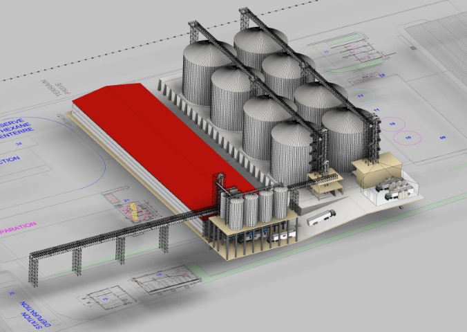 Soya storage plant for producing oil and flours